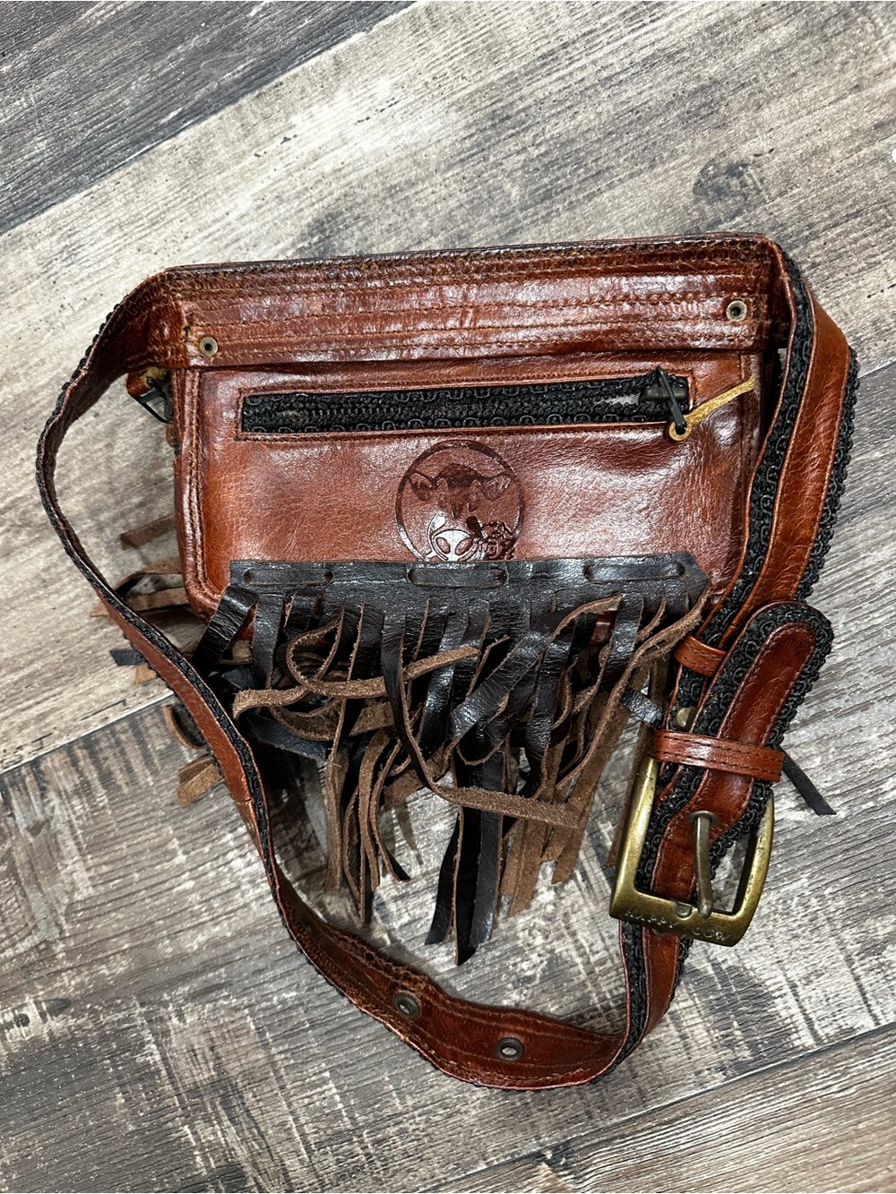 Happy Cow Brown Leather Fringe Belt Bag